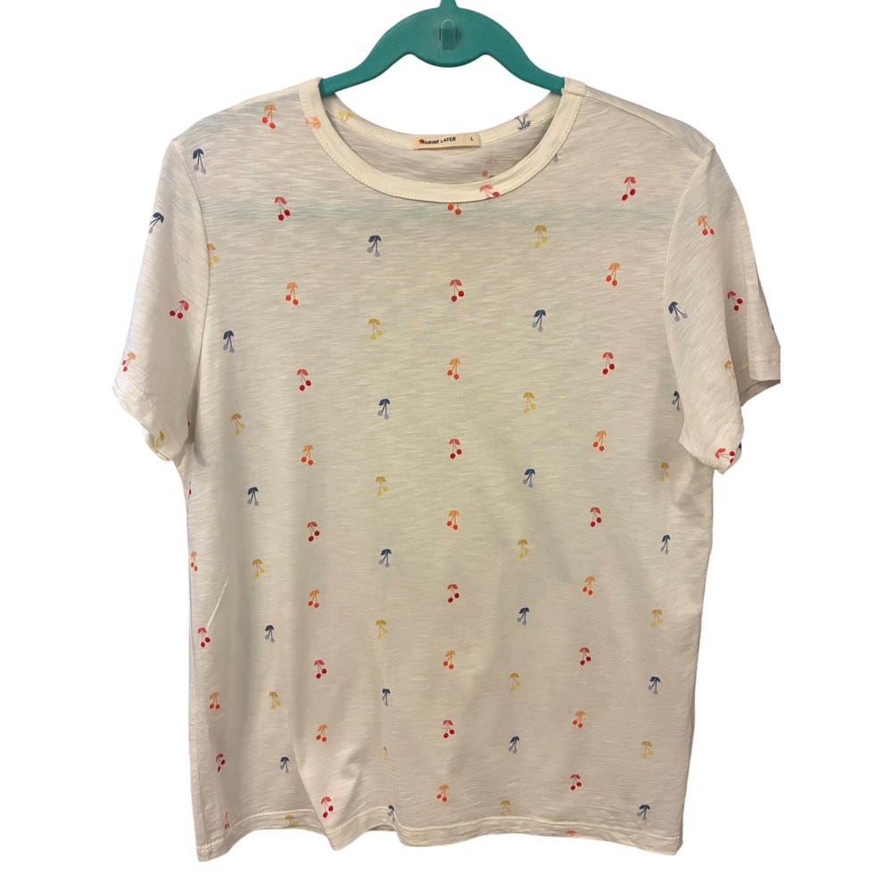 Marine Layer T-Shirt Womens Large White Excellent Cherry Print Supima Modal Tee